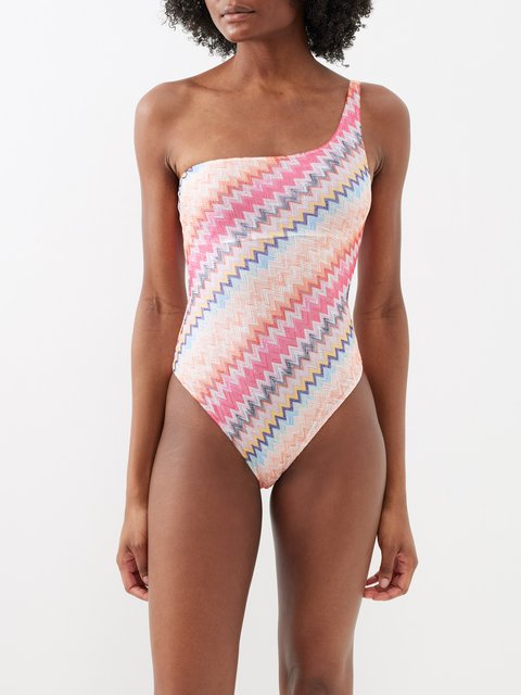 Pink One-shoulder zigzag swimsuit, Missoni