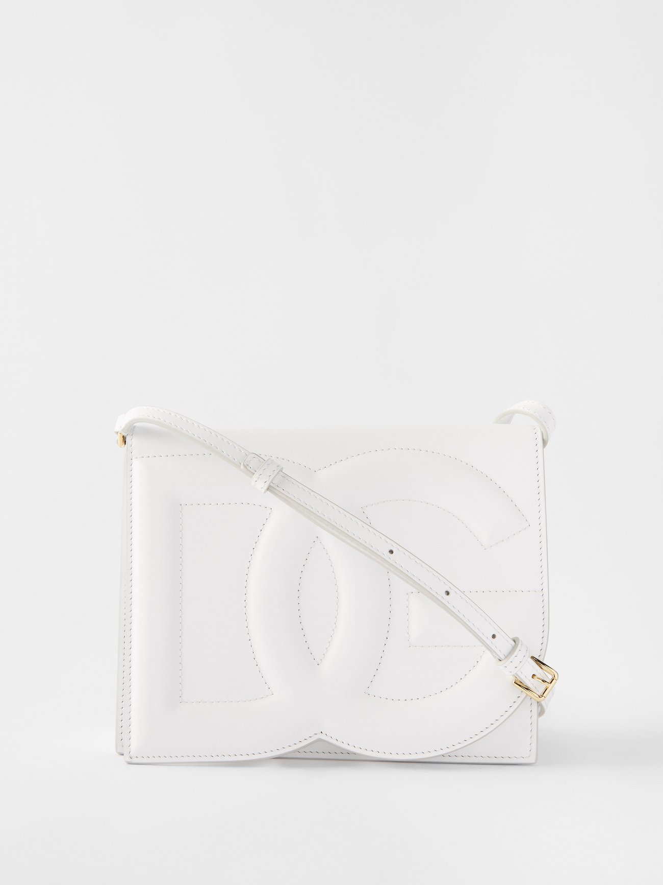 Monogram-Embossed White Lambskin Women Crossbody Bag Lady Shoulder