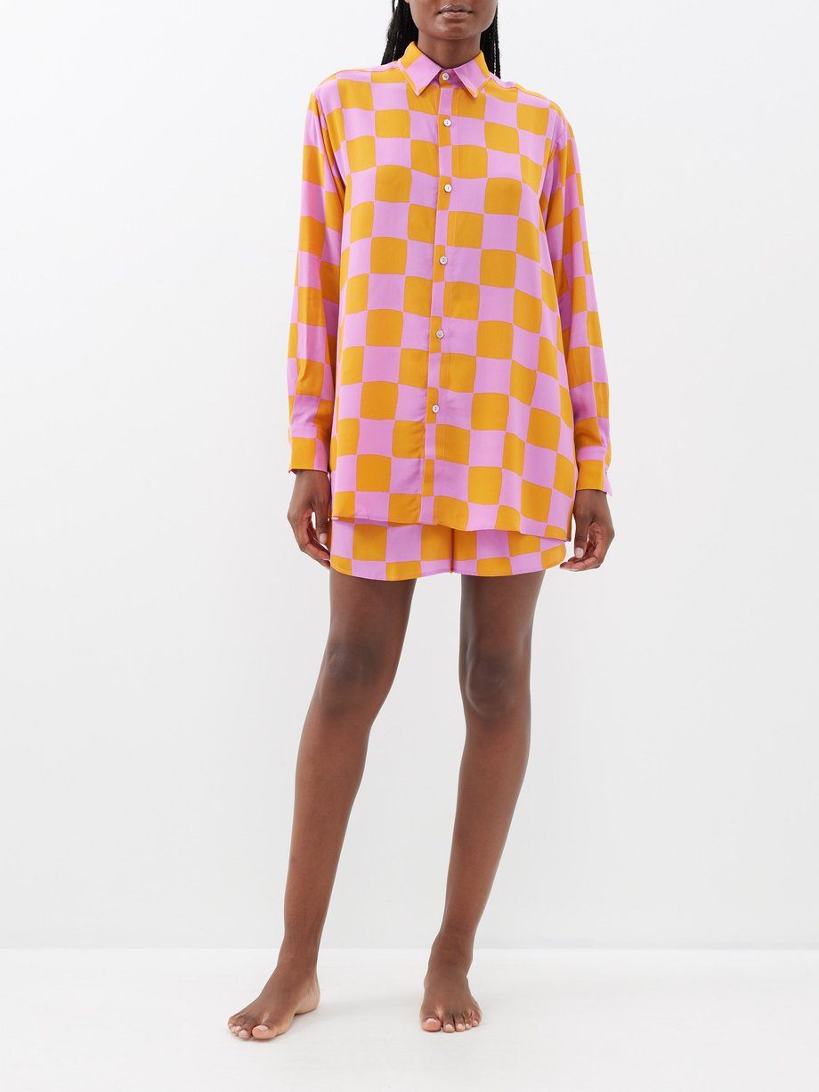Pink Kick check silk-satin pyjamas | Olivia Von Halle | MATCHESFASHION UK