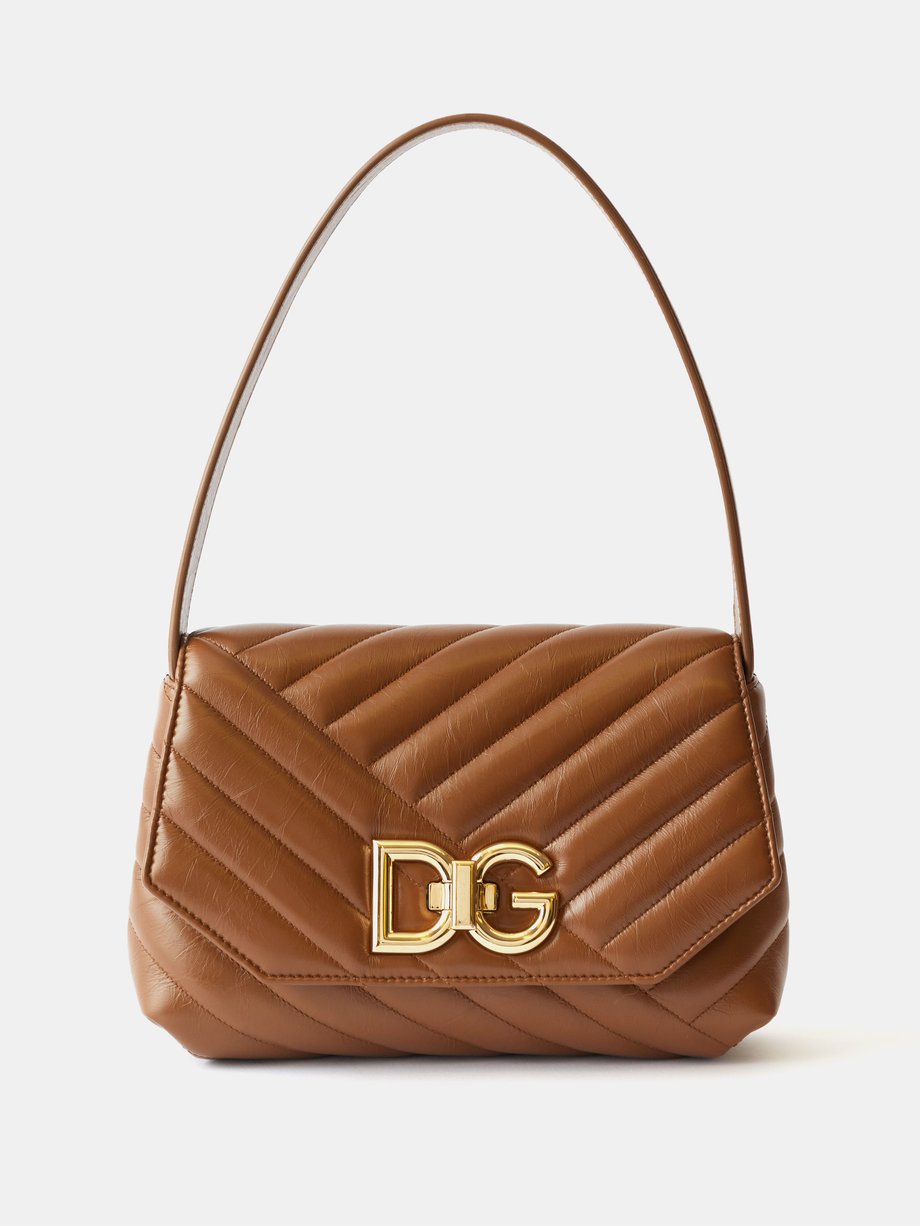 Chevron Quilted Handbag - Brown