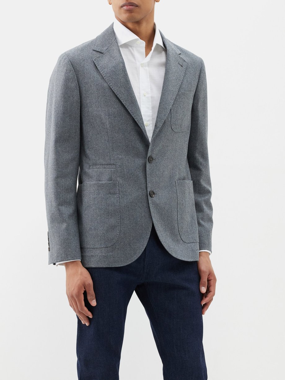 Grey Single-breasted wool-flannel suit jacket | Brunello Cucinelli ...