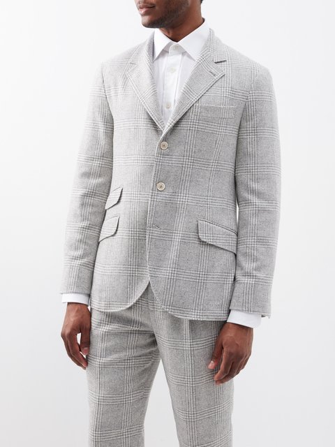 Grey Single-breasted Prince of Wales-check suit | Brunello