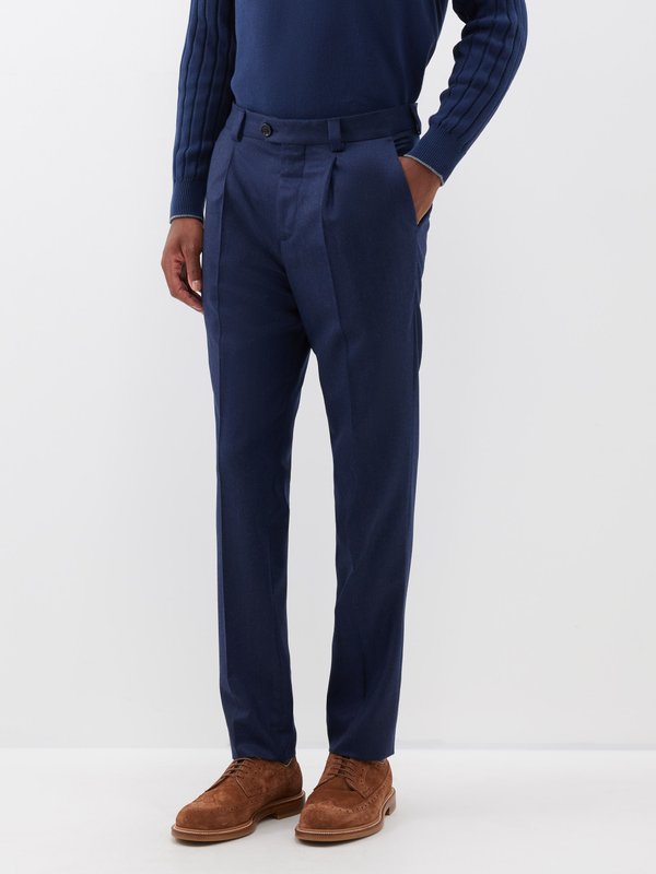 Navy Blue Flannel Narrow Chalk Stripe Pants | He Spoke Style