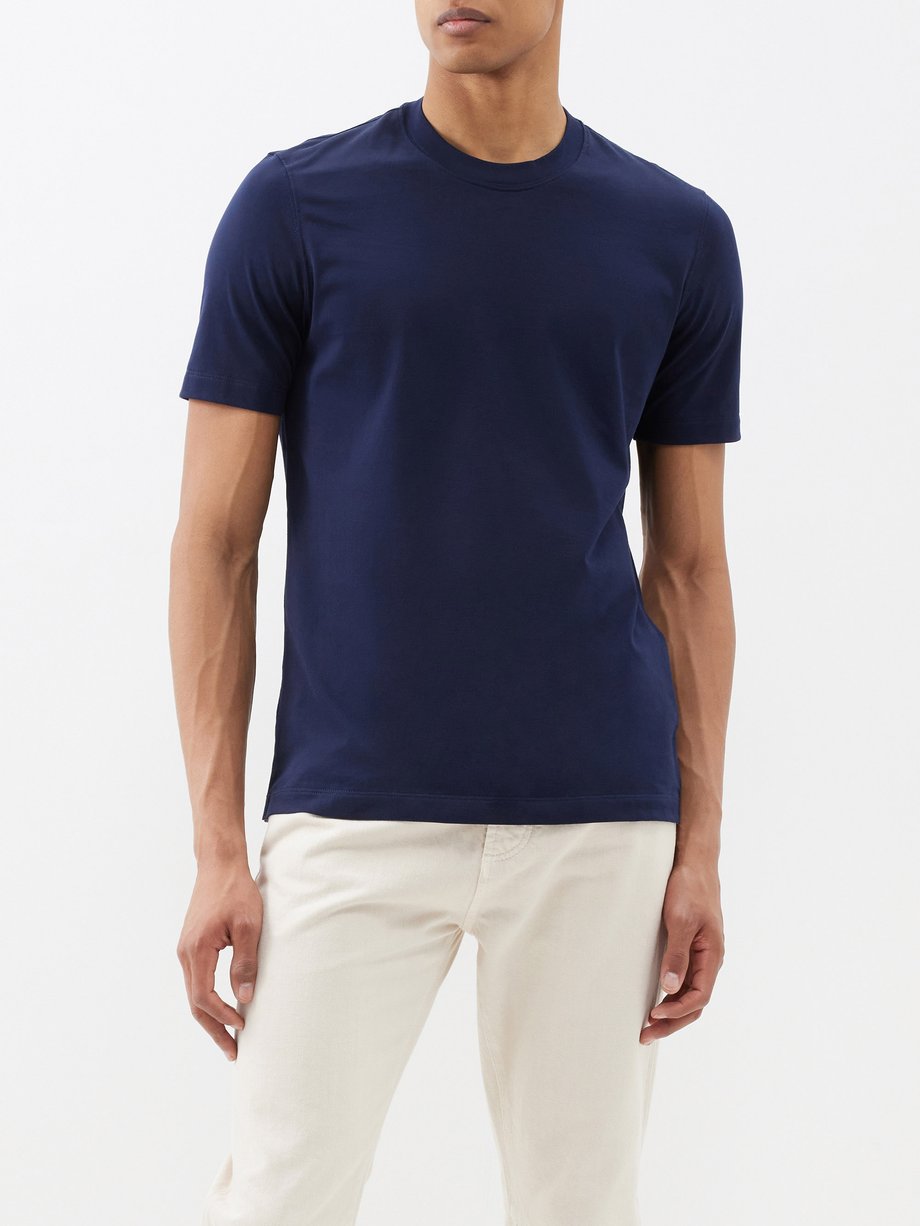 T-shirt en coton à col ras du cou avec logo brodé Bleu