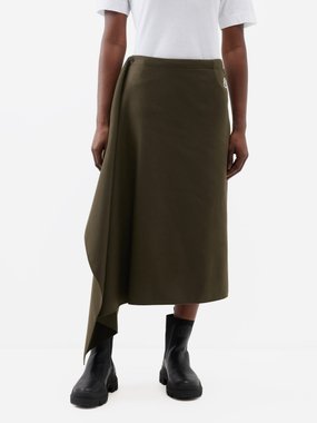 Moncler Asymmetric wool-blend midi skirt