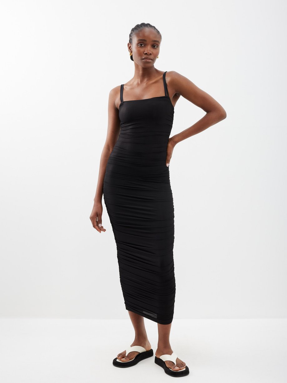 Black Crinkle Jersey Mini Slip Dress