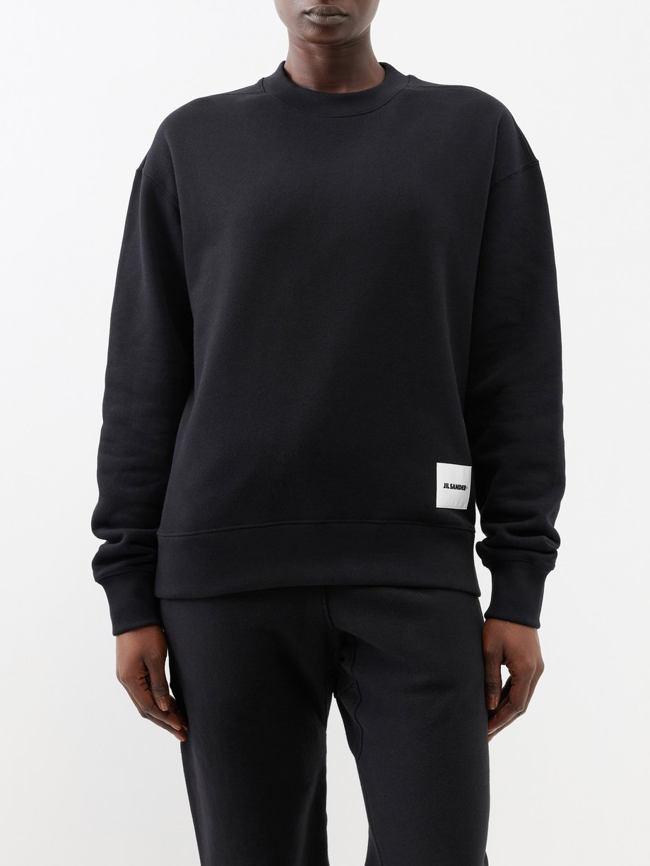 Black Logo-patch cotton-jersey sweatshirt | Jil Sander