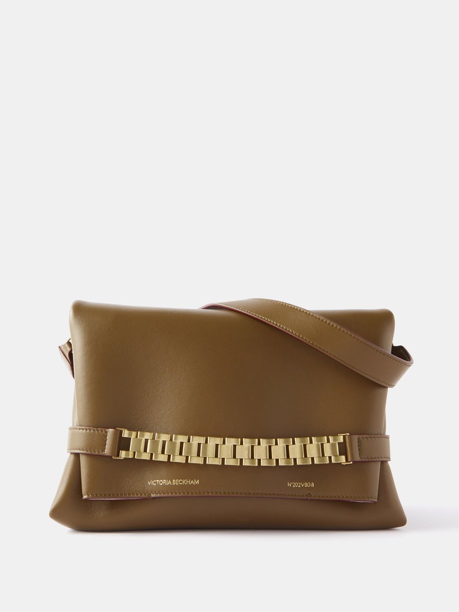 Brown Chain-strap leather clutch bag | Victoria Beckham | MATCHESFASHION UK