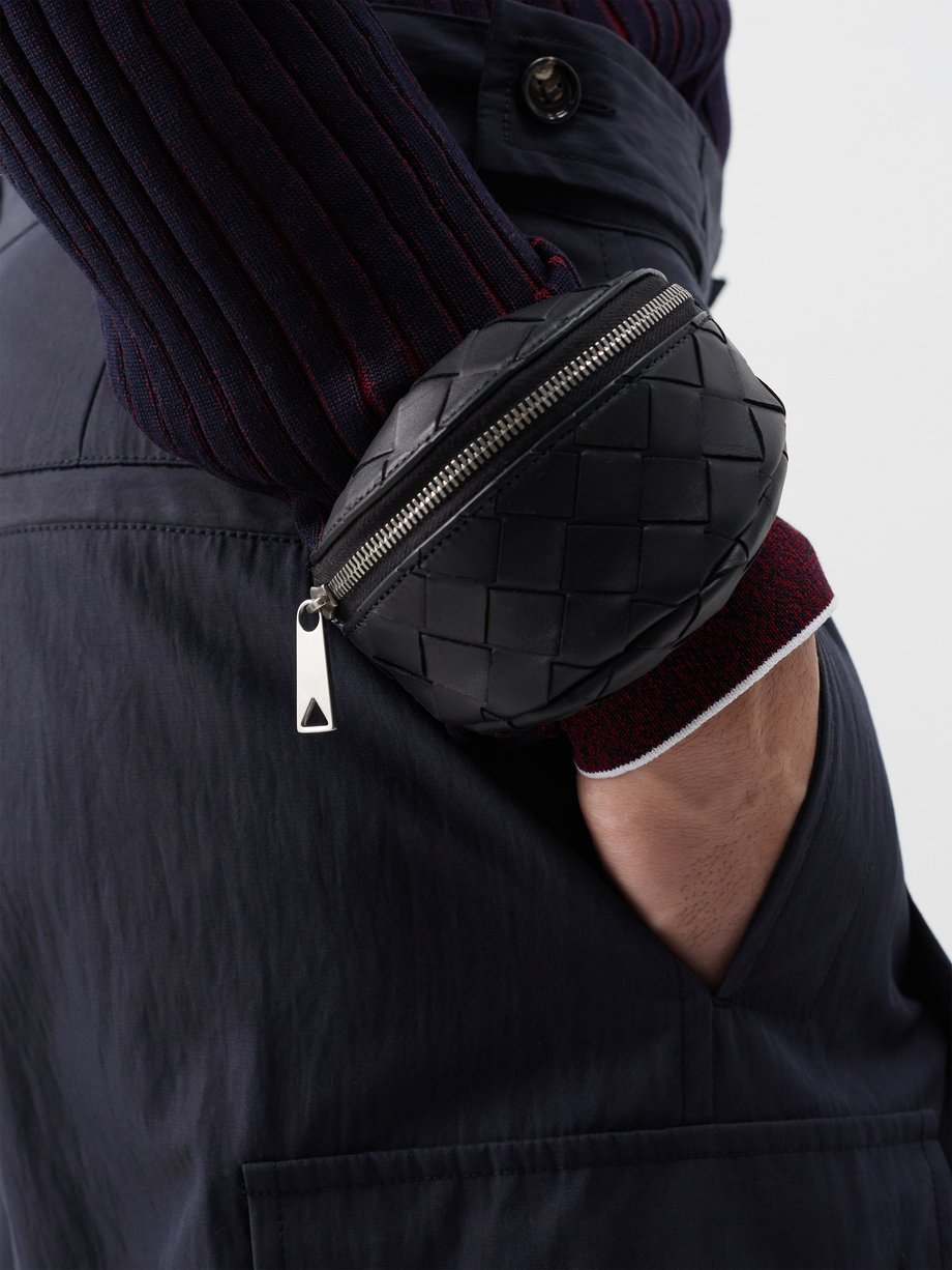 Intrecciato Leather Belt Bag in Black - Bottega Veneta
