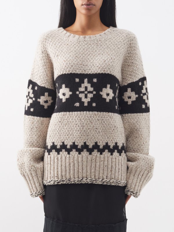Beige Tabi Fair Isle oversized cashmere sweater, Khaite
