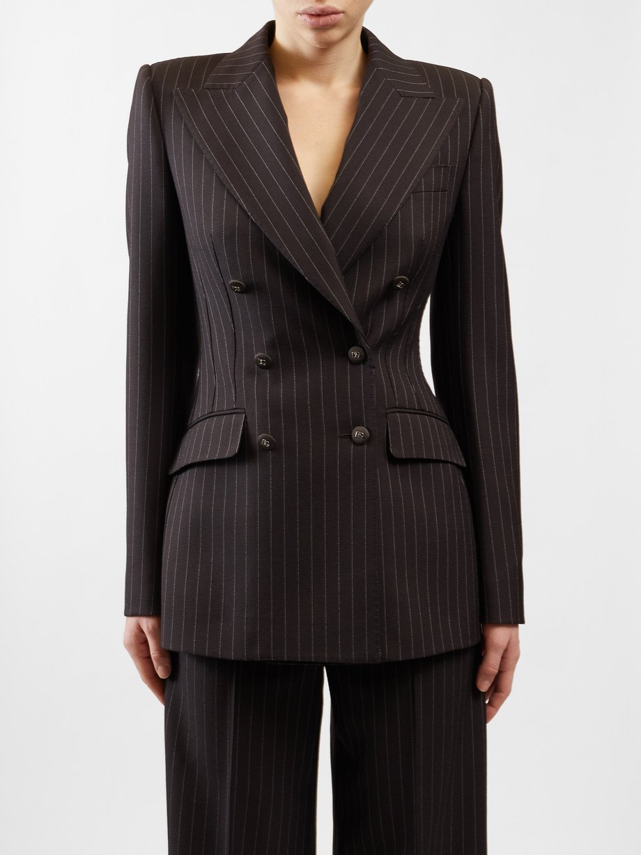 Black Padded-shoulder pinstriped wool-twill suit jacket | Dolce ...