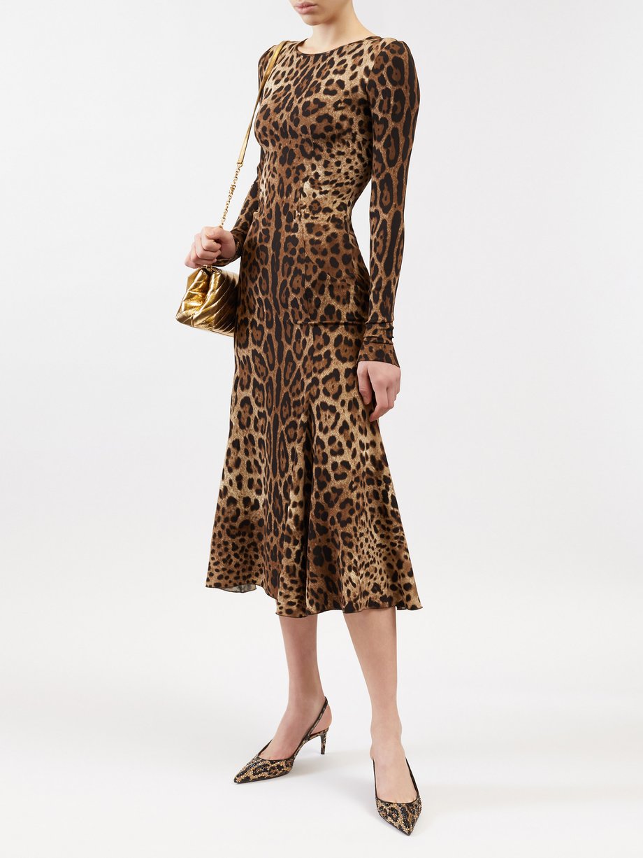 Beige Leopard-print jersey midi dress | Dolce & Gabbana | MATCHESFASHION AU