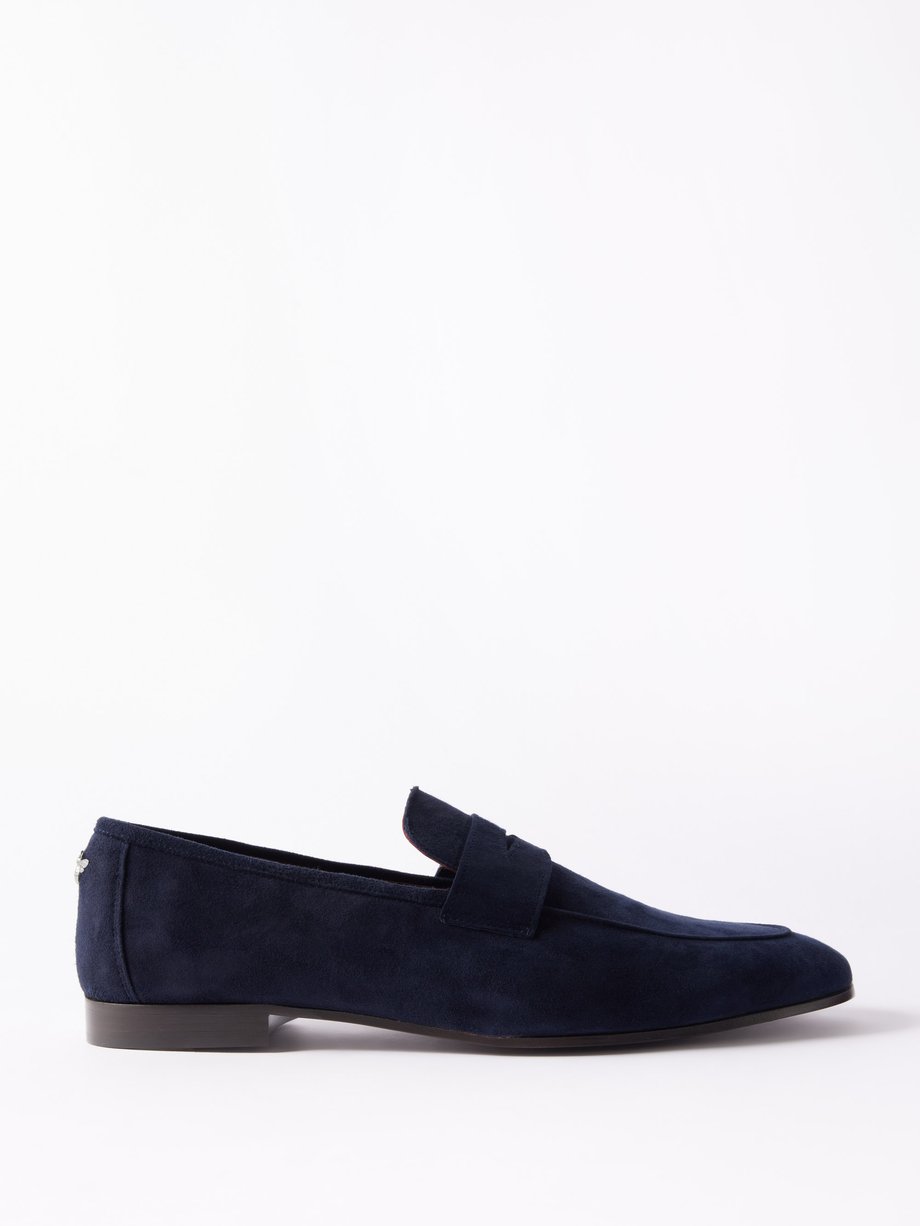 Navy Flâneur suede penny loafers | Bougeotte | MATCHES UK