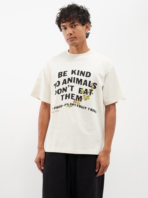 White Grateful Be Kind-print organic-cotton T-shirt | Story MFG