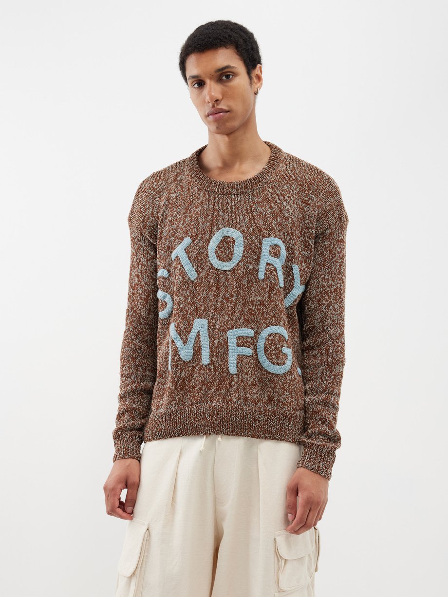 Black Spinning logo-crocheted organic-cotton sweater | Story MFG ...
