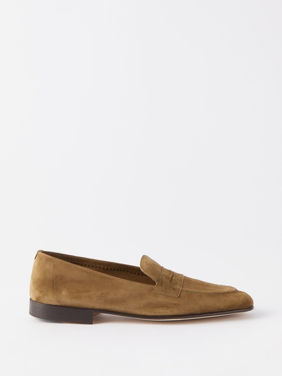 Brown Padstow nubuck loafers | Edward Green | MATCHESFASHION US