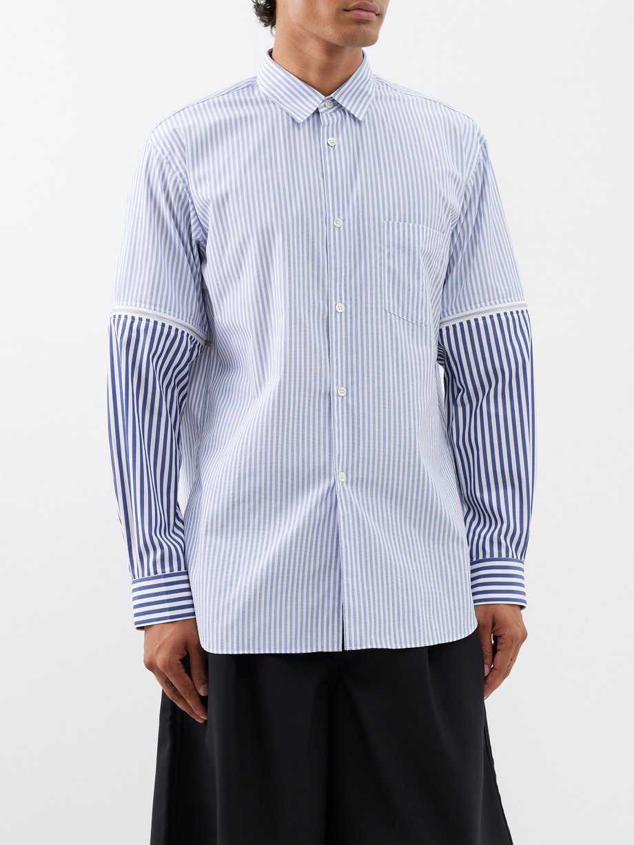Comme Des Garçons Shirt Blue Striped detachable-sleeve cotton-poplin ...