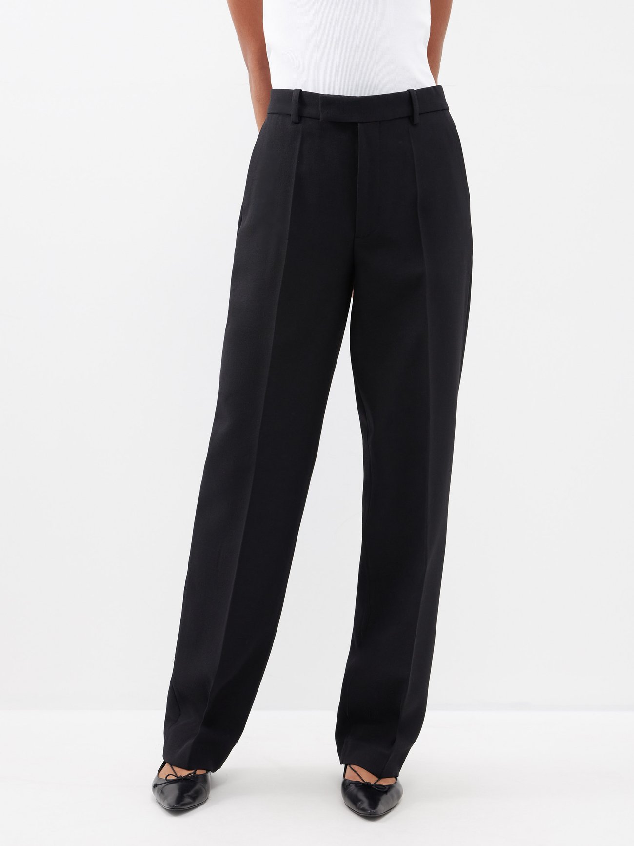 Wool-blend straight-leg tailored trousers