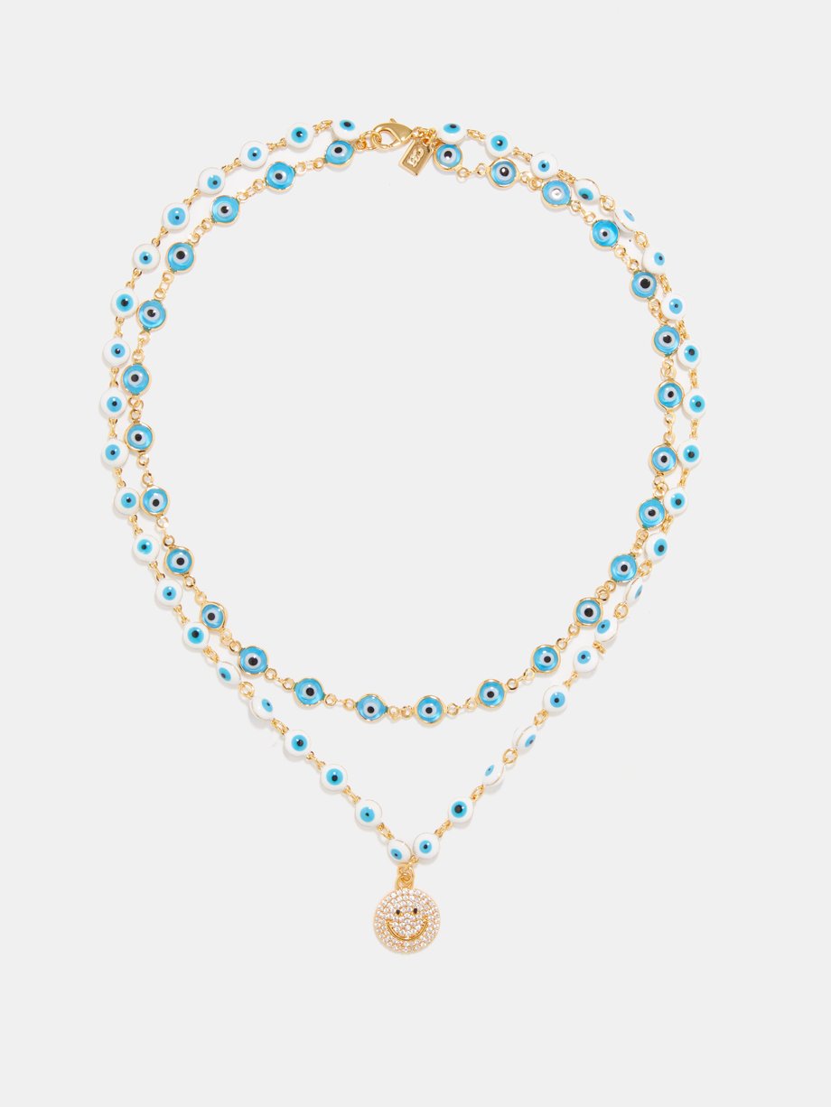 Gold Nazar crystal, enamel & 18kt gold-plated necklace | Crystal