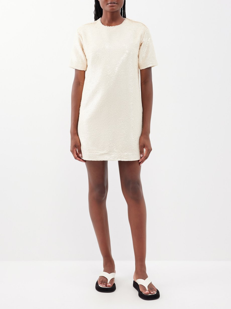 Neutral Riley sequinned-jersey T-shirt dress | The Frankie Shop ...