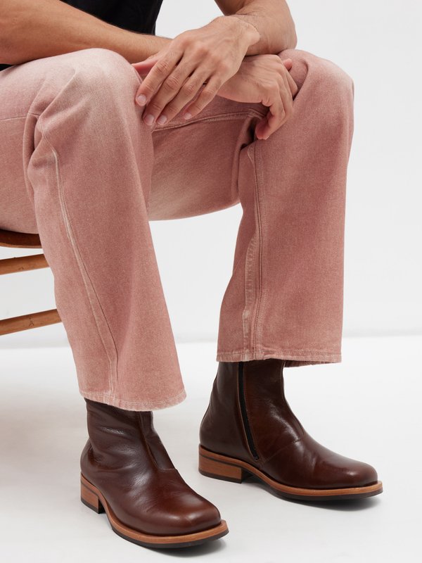 Brown Camion square-toe leather boots | Our Legacy | MATCHES UK
