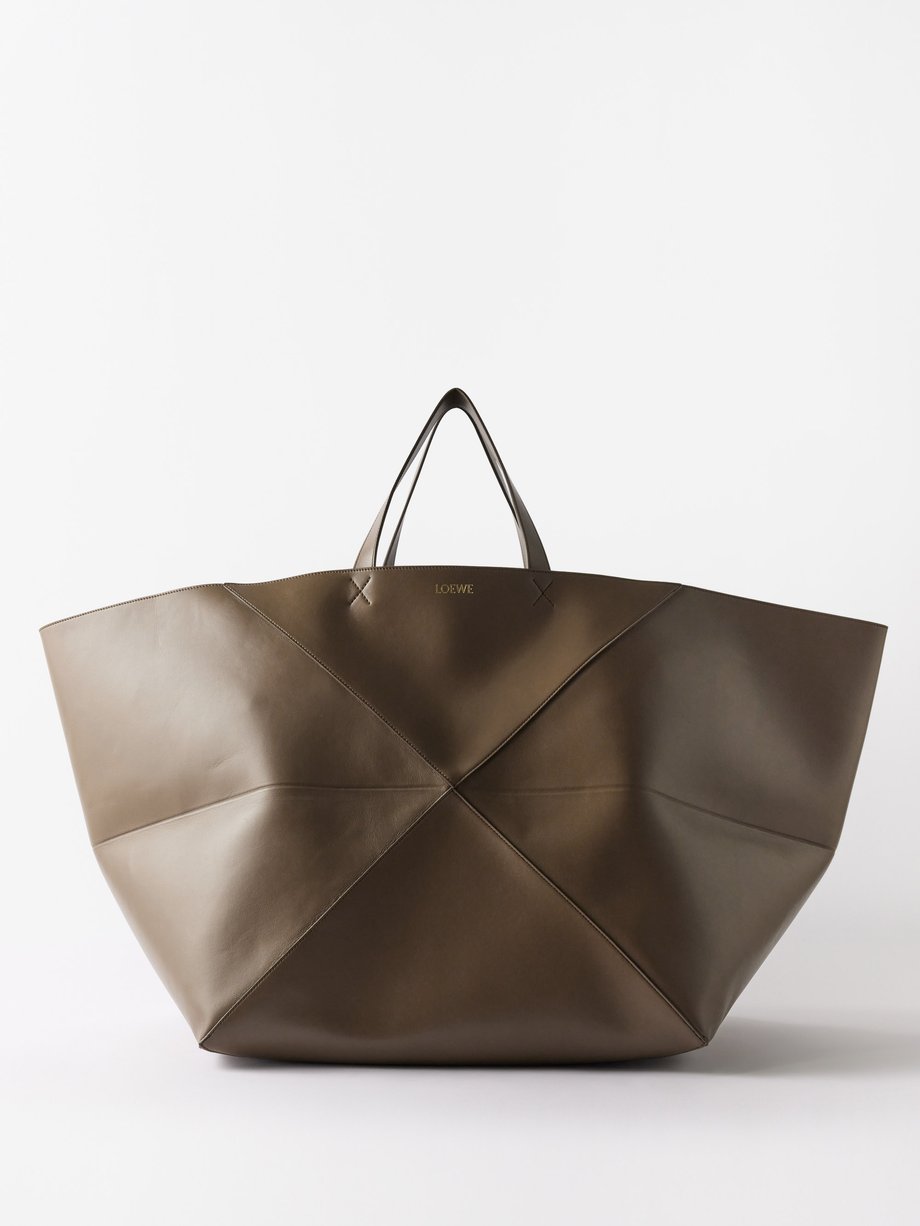 Brown Puzzle Fold XXL leather tote bag LOEWE MATCHES UK