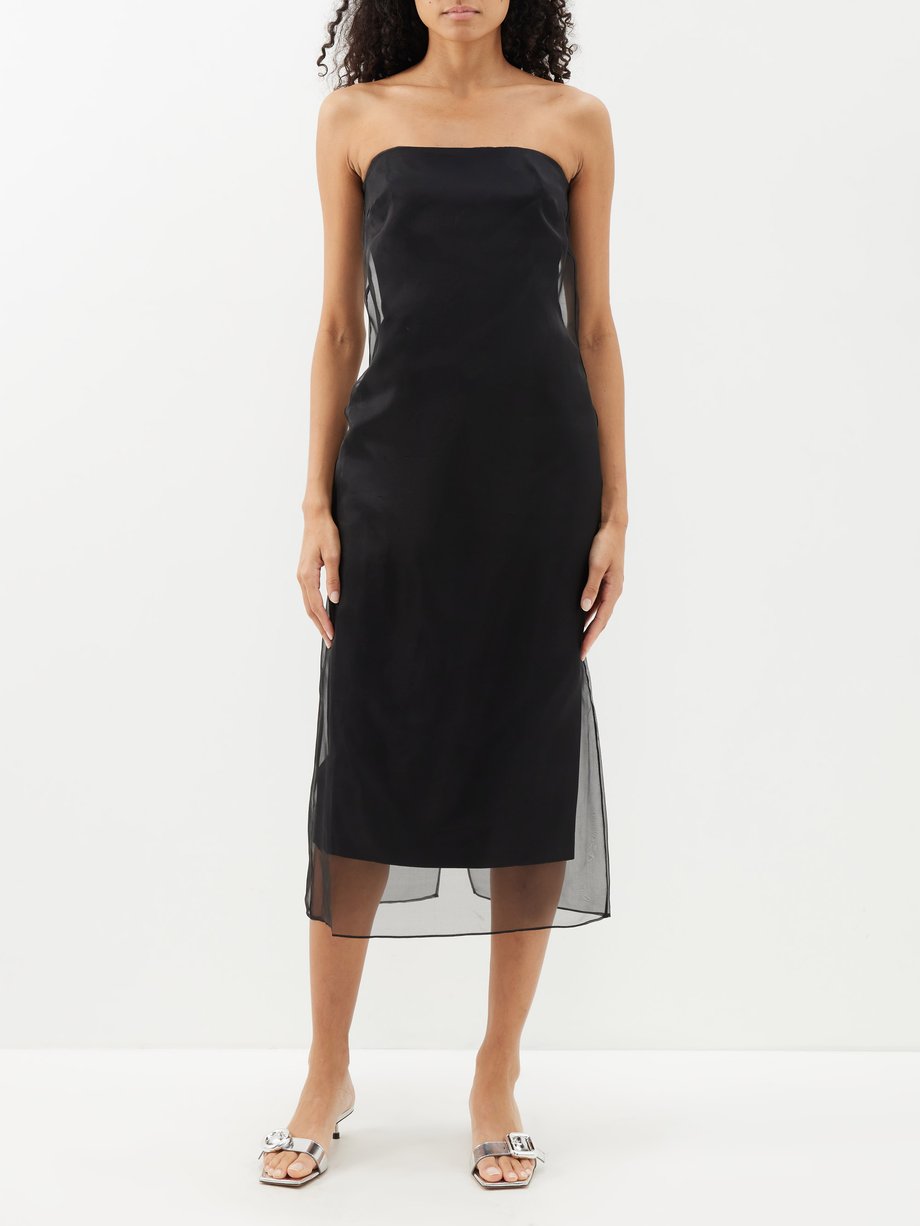 Black Punta silk-organza layered cotton dress | GAUGE81 | MATCHESFASHION AU