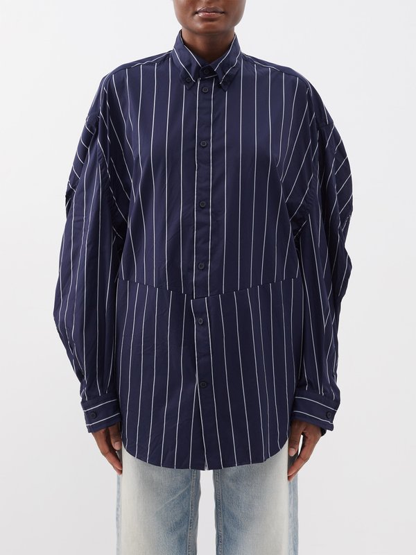 Navy Twisted-seam striped cotton-blend oversized shirt, Balenciaga