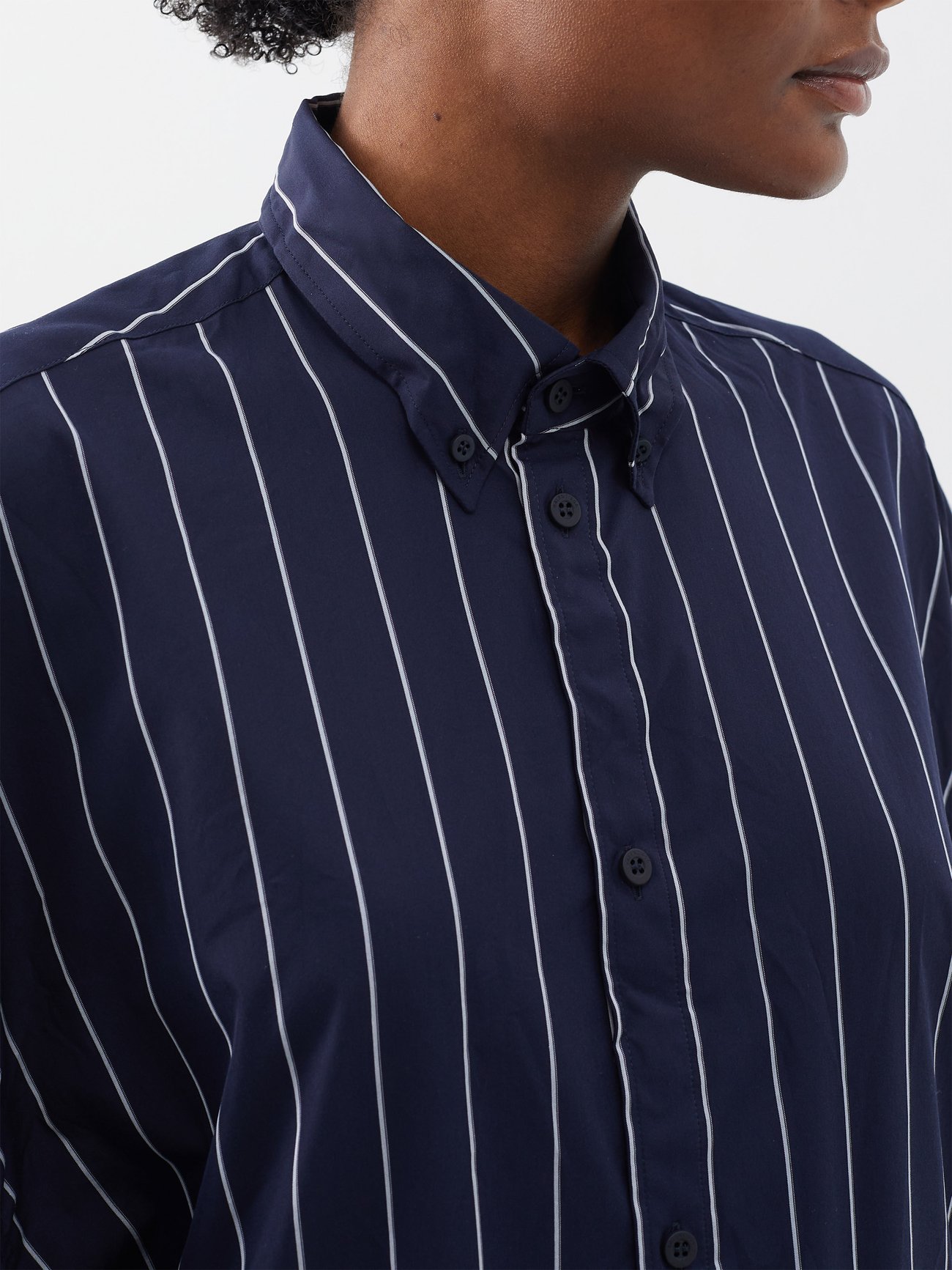 Navy Twisted-seam striped cotton-blend oversized shirt