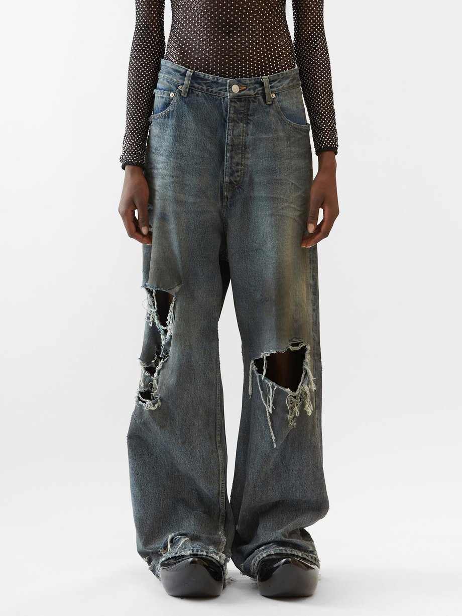 Blue Distressed wide-leg jeans, Balenciaga