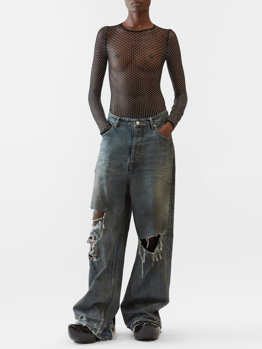 Blue Distressed wide-leg jeans | Balenciaga | MATCHES UK