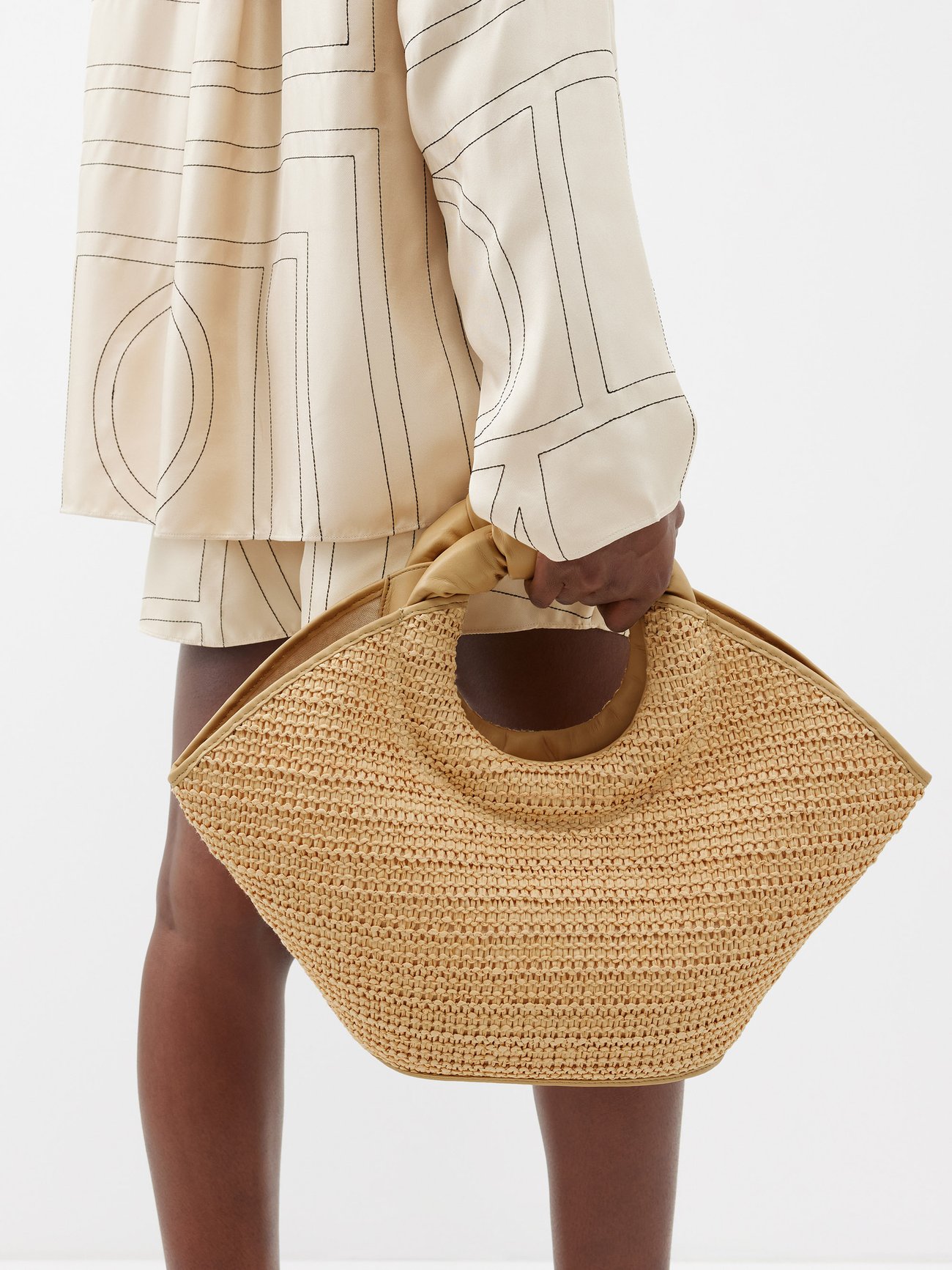 Hereu Neutrals Leather-trimmed Straw Handle Bag Tote