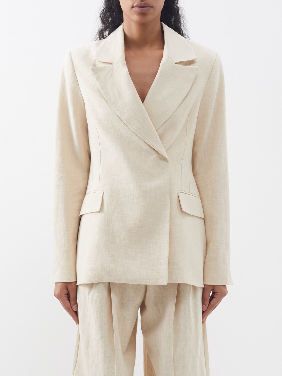 Beige Mateo double-breasted linen suit blazer | CLEA | MATCHES UK