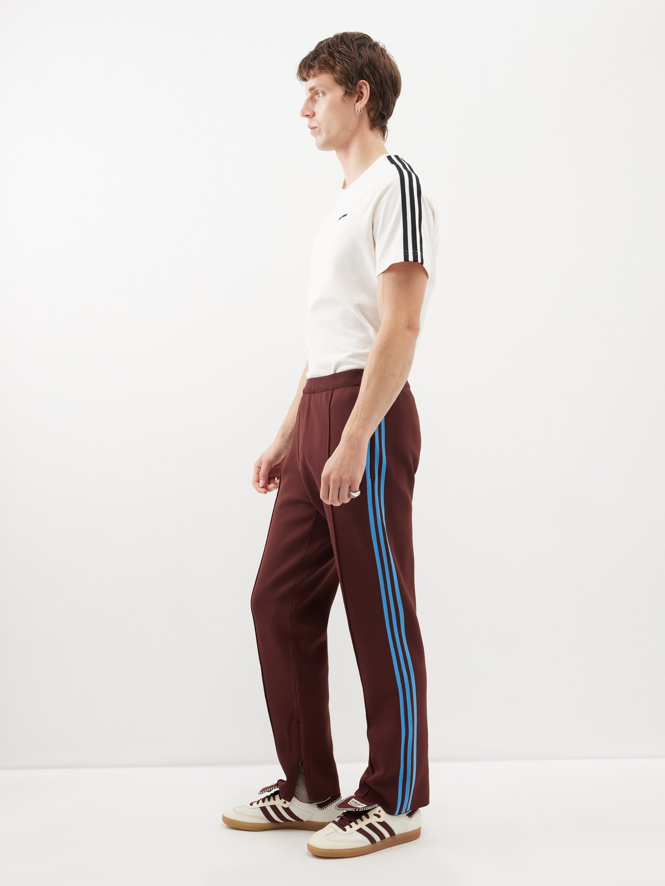 Brown Logo-embroidered striped recycled-knit track pants, Wales Bonner