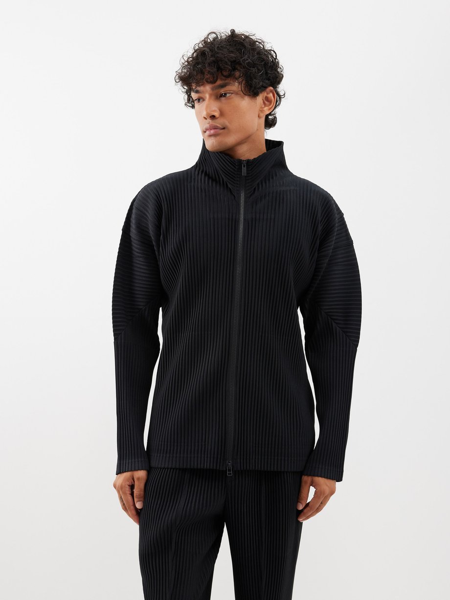 Black High-neck technical-pleated zip-up top | Homme Plissé Issey 