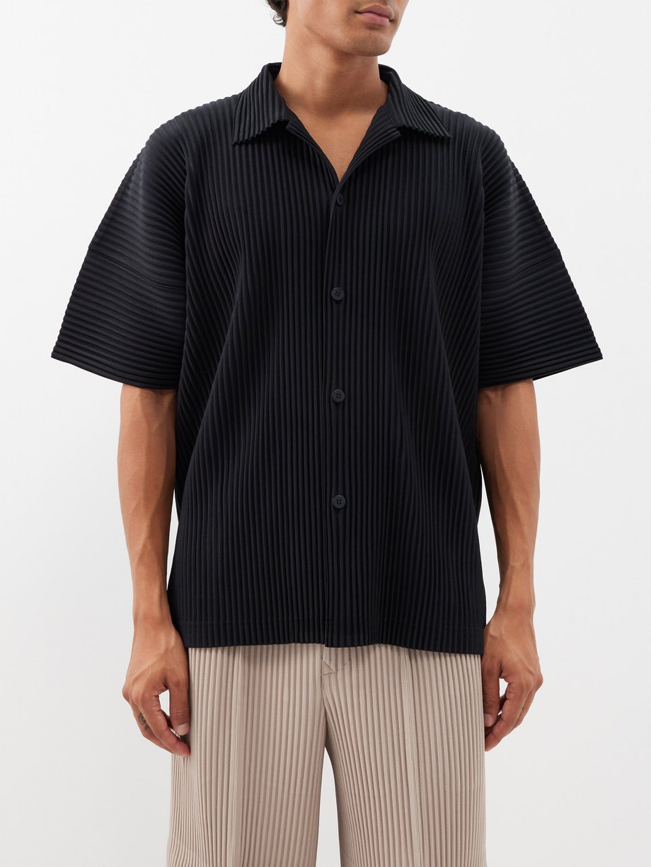 Black Technical-pleated short-sleeved shirt | Homme Plissé Issey Miyake ...