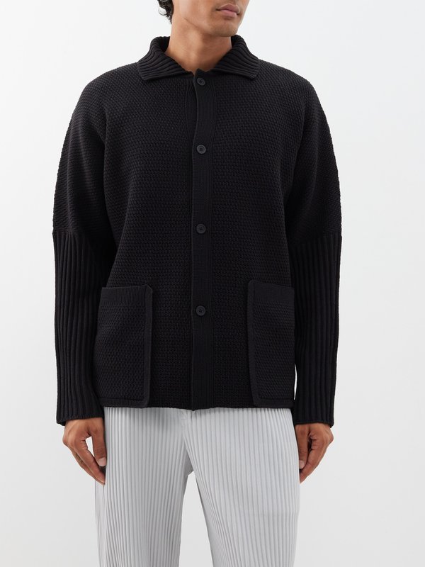 Black Rustic Knit cardigan | Homme Plissé Issey Miyake | MATCHES UK