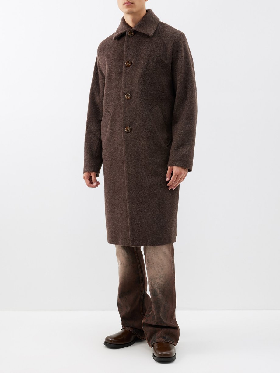 Brown Esco brushed wool-blend coat | Séfr | MATCHES UK