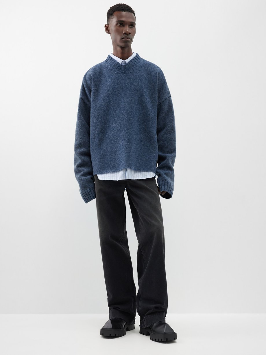 Martine Rose Blue Oversized V-neck wool sweater | 매치스패션, 모던 럭셔리 온라인 쇼핑