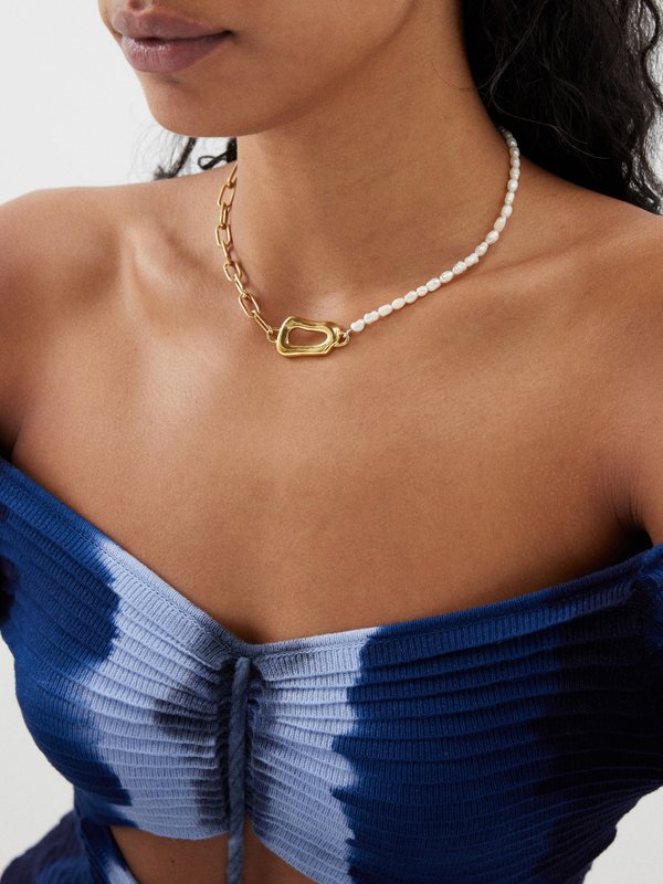 By Alona River pearl and 18kt gold-plated necklace
