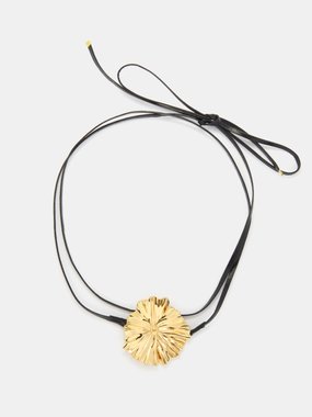 By Alona Gardenia 18kt gold-plated and leather choker