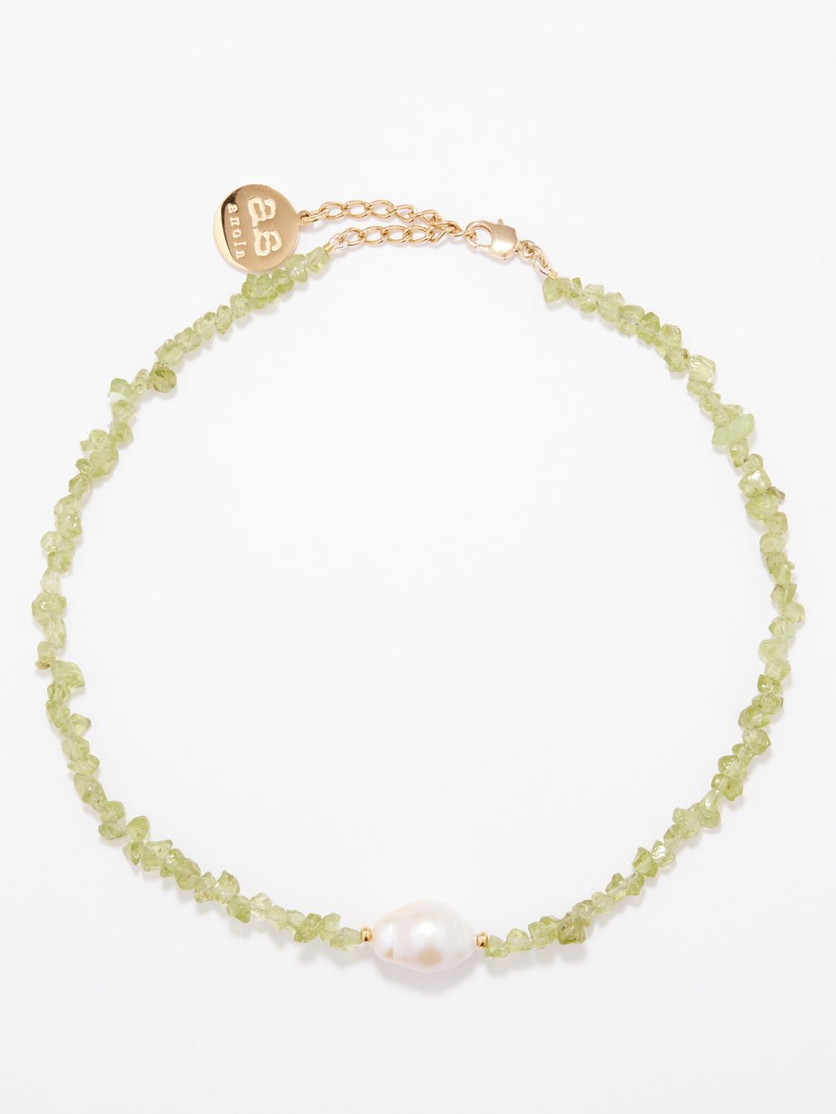 By Alona Willow pearl, peridot & 18kt gold-plated necklace
