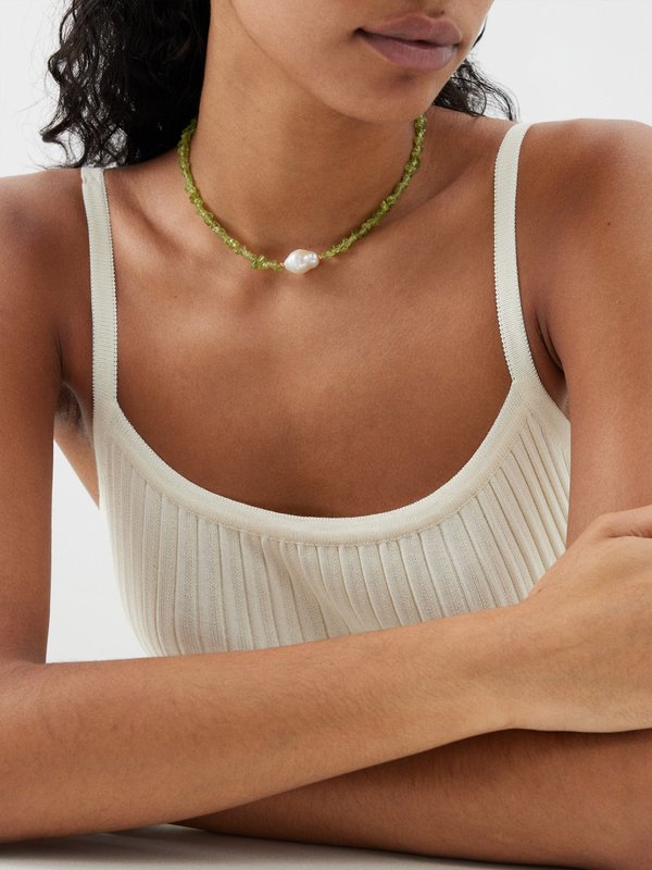 By Alona Willow pearl, peridot & 18kt gold-plated necklace