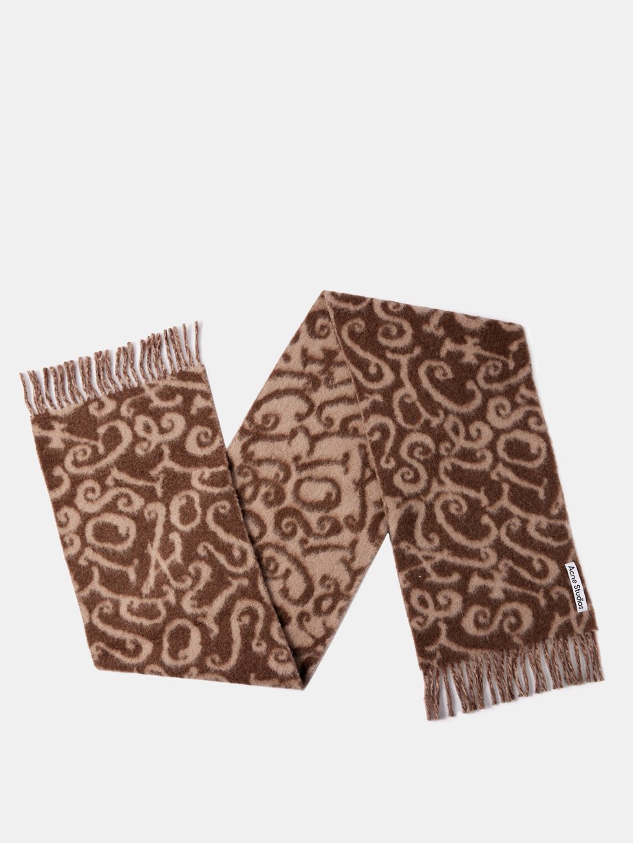 Brown Volf logo-jacquard wool-blend scarf | Acne Studios | MATCHES UK