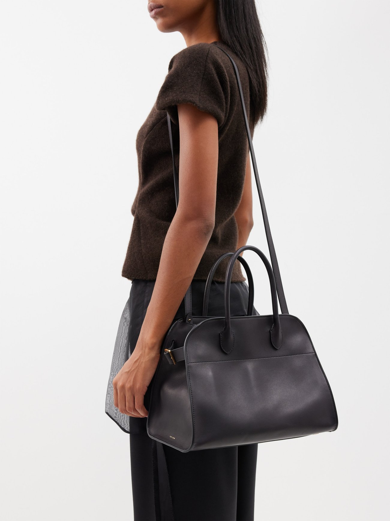 The Row - Soft Margaux 12 Deep Brown Leather Top Handle Bag