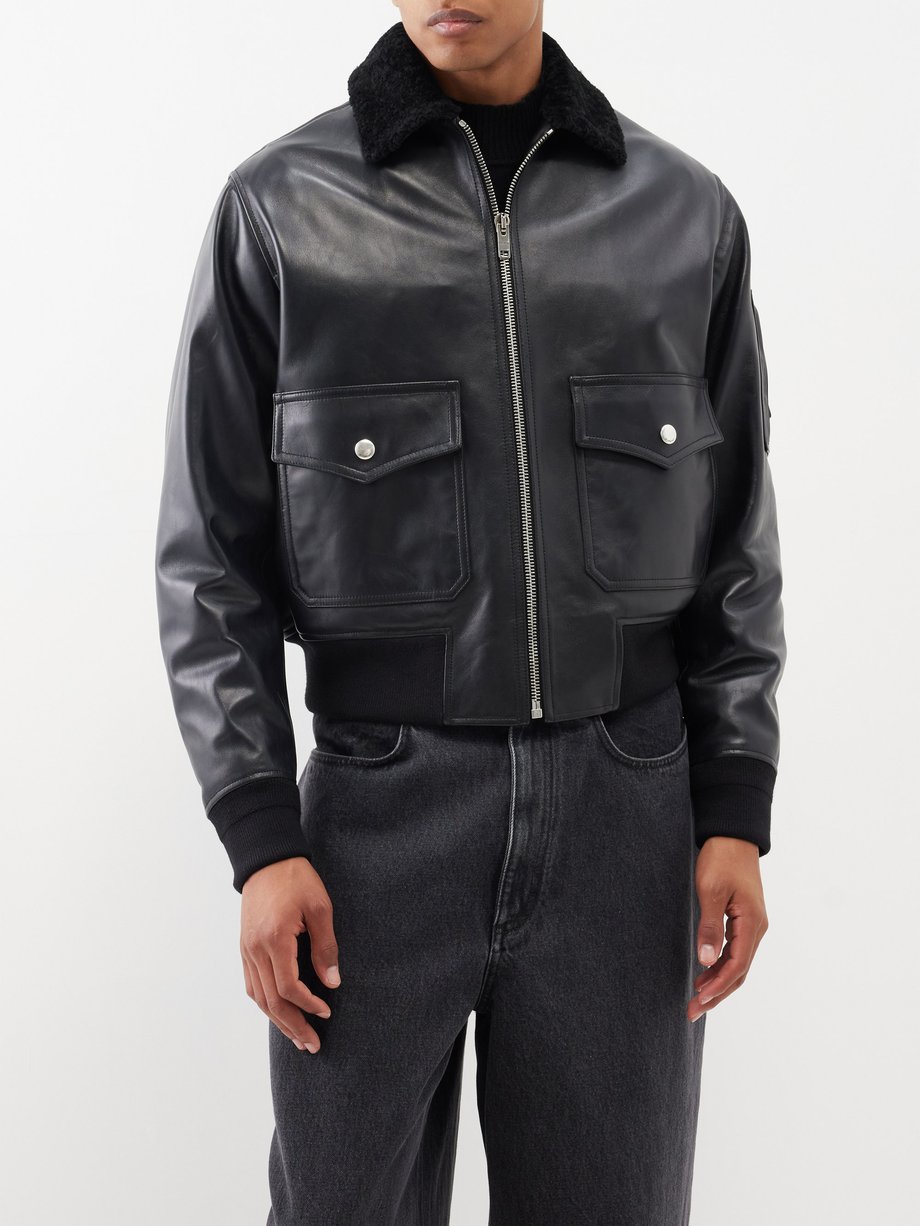 Givenchy Givenchy Shearling-collar leather aviator jacket Black ...