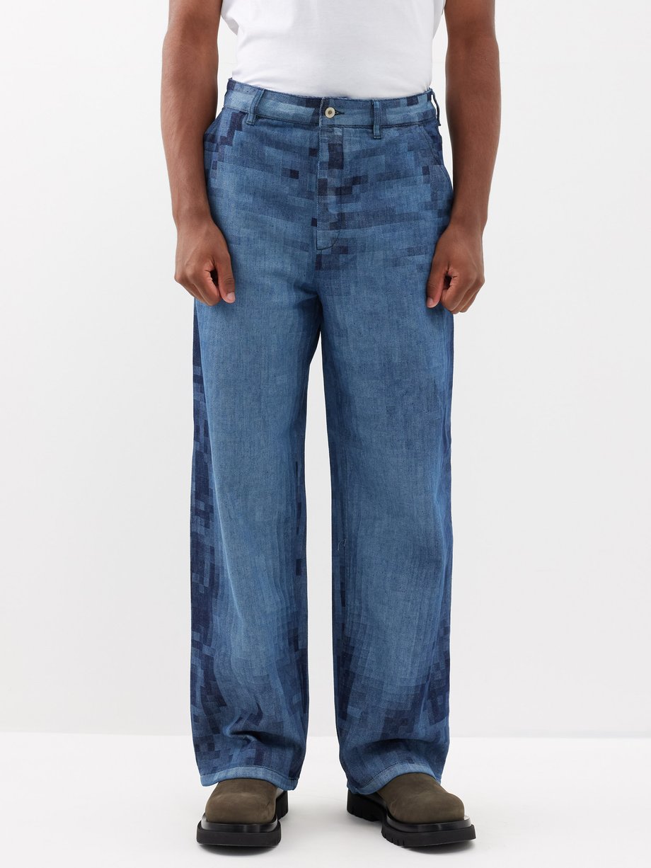 Loewe Pixel Wide-leg Mid-rise Jeans in Blue