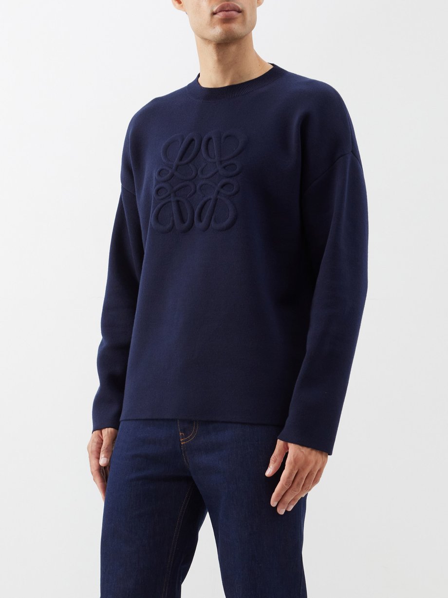 Navy Logo-embossed wool-blend sweater | LOEWE | MATCHES UK