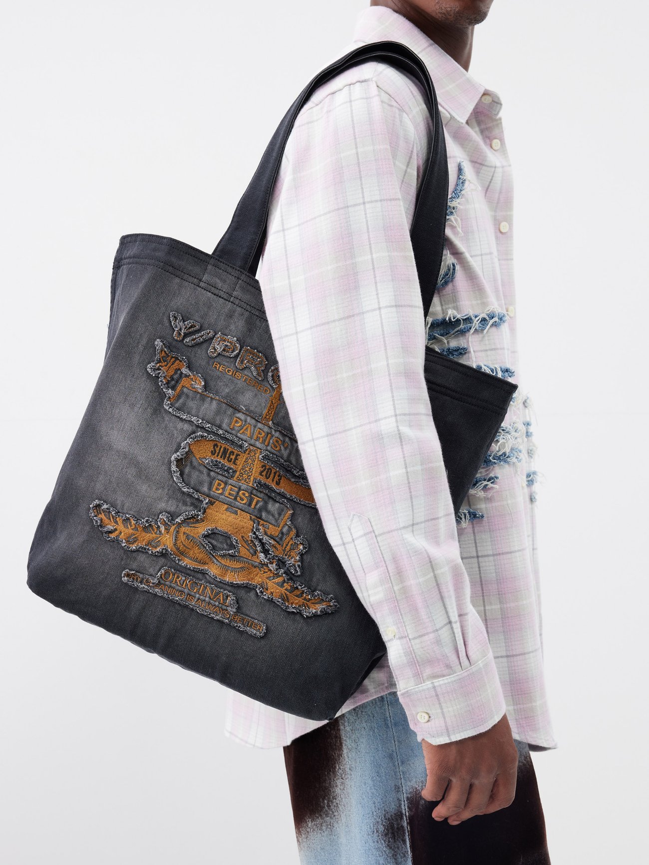 Black Paris' Best distressed-denim tote bag | Y/Project