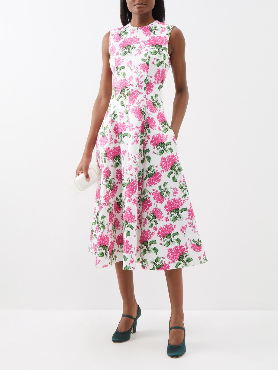 Pink Mara floral-print faille midi dress | Emilia Wickstead | MATCHES UK